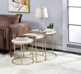ACME Anpay 3pc Pack Nesting Tables, Faux Marble & Gold 85390