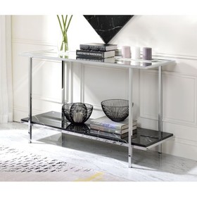 ACME Angwin Console Table, Mirrored, Faux Marble & Chrome 90515