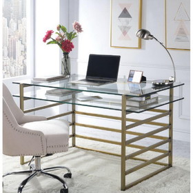 ACME Shona Desk in Antique Gold & Clear Glass 92535