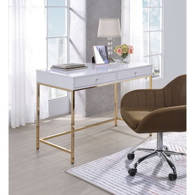 Acme Ottey Desk in White High Gloss & Gold 92540