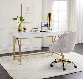 Acme Lightmane Desk, White High Gloss & Gold 92660
