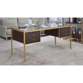 Acme Yumia Desk in Gold & Clear Glass 92785