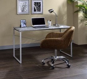Acme Jurgen Desk, Faux Concrete & Silver 92905