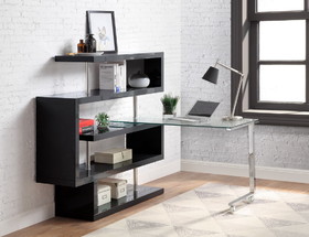 Acme Raceloma Writing Desk with Shelf, Clear Glass, Black & Chrome Finish 93177