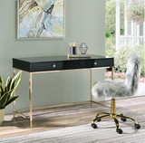 Acme Ottey Writing Desk, Black High Gloss & Gold Finish 93540