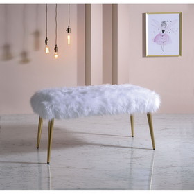 Acme Bagley II Bench in White Faux Fur & Gold 96450