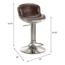 ACME Brancaster Adjustable Stool (1pc) in Vintage Brown Top Grain Leather & Aluminum 96556