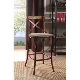 Acme Zaire Bar Chair (1pc) in Antique Red & Antique Oak 96808