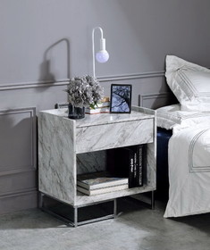 ACME Azrael Accent Table, White Printed Faux Marble & Chrome Finish 97865