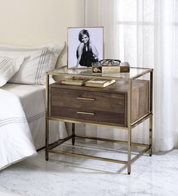 ACME Knave Accent Table, Walnut & Champagne Finish 97867
