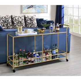 ACME Kenda Serving Cart, Clear Glass, Mirrored & Gold 98425