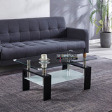 Artisan Center Coffee Table, Tempered Glass Top Stainless Steel Legs for Living Room, 37