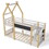 Twin over Twin House Bunk Bed with White Storage Staircase and Blackboard, White and Natural AA20498889W