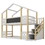 Twin over Twin House Bunk Bed with White Storage Staircase and Blackboards, White AA20554445W