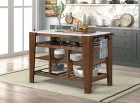 ACME Alaroa Kitchen Island in Marble & Rustic Brown Finish AC00396