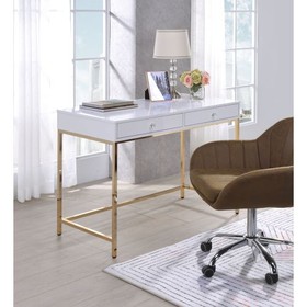ACME Ottey Vanity Desk in White High Gloss & Gold Finish AC00899