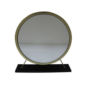 ACME Adao Vanity Mirror & Stool in Faux Fur, Mirror, Black & Brass Finish AC00931