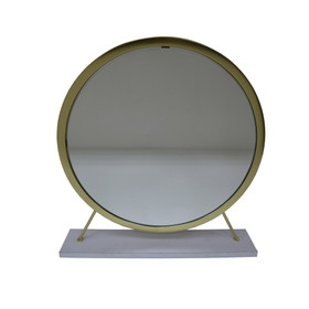 Acme Adao Vanity Mirror & Stool in Faux Fur, Mirror, White & Brass Finish AC00932