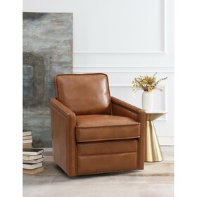 ACME Rocha Accent Chair w/Swivel, Brown Leather Aire AC01886