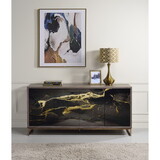 ACME Payo Console Cabinet, Black Marble Paint, Oak & Champagne AC02342