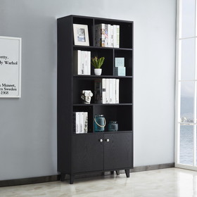 68" Bookcase with 2 Doors, Bookshelf, Black Am180710-B