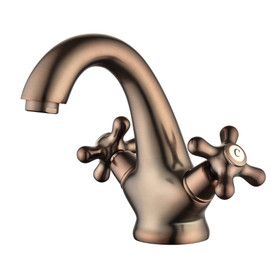 Bathroom Sink Faucet Antique Brass Single Hole Cold and Hot Double Handle Cross Knobs Vanity Vessel Sink Basin Mixer Tap B-80199-Fg