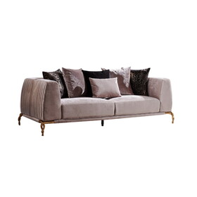 Majestic Shiny Thick Velvet Fabric Upholstered Sofa Made with Wood Finished in Ivory B009125656