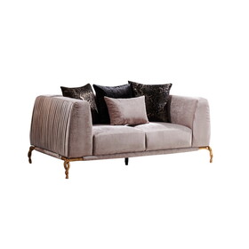 Majestic Shiny Thick Velvet Fabric Upholstered Loveseat Made with Wood Finished in Ivory B009125657