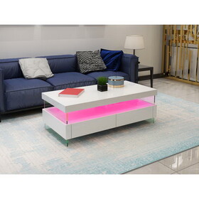 Ria & Contemporary Style with LED Coffee Table Made with Wood & Glossy Finish in White Color B009136657