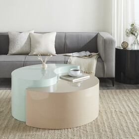 Ying Yang Modern & Contemporary Style 2PC Coffee Table Made with Iron Sheet Frame in Mint & Taupe