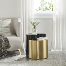 Ying Yang Modern & Contemporary Style 2PC End Table Made with Iron Sheet Frame in Black & Gold B009140742