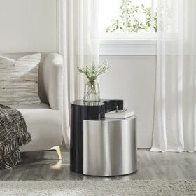 Ying Yang Modern & Contemporary Style 2PC End Table Made with Iron Sheet Frame in Black & Silver B009140743
