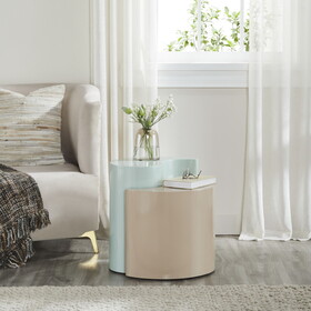 Ying Yang Modern & Contemporary Style 2PC End Table Made with Iron Sheet Frame in Mint & Taupe B009140744