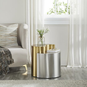 Ying Yang Modern & Contemporary Style 2PC End Table Made with Iron Sheet Frame in Gold & Silver B009140745