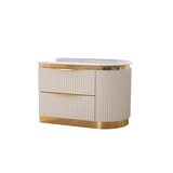 Laura Gold Detailed Left Nightstand made with Wood in White B00955979
