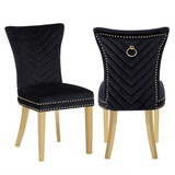 Eva 2 Piece Gold Legs Dining Chairs Finished with Velvet Fabric in Black