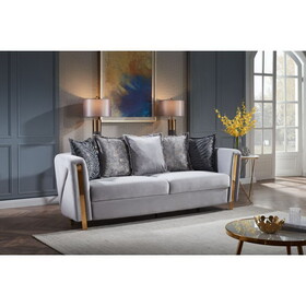 Chanelle Thick Velvet Fabric Upholstered Sofa Made with Wood in Gray B009P153973