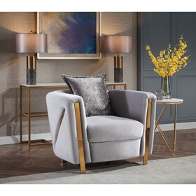 Chanelle Thick Velvet Fabric Upholstered Chair Made with Wood in Gray B009P153975