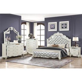 Milan Queen 4 pc Tufted Upholstery Bedroom Set Made with Wood in White B009S00916