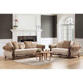 Carmen 2 pc Seat Made with Chenille Upholstery in Beige Color B009S00952