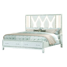 Crystal King Storage Bed Made with Wood Finished in White B009S00975