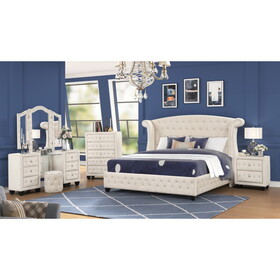 Sophia Crystal Tufted King 4 pc Vanity Bedroom Set Made with Wood in Cream 808857576910