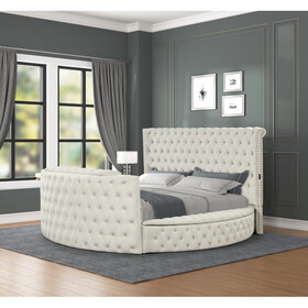 Maya Modern Style Crystal Tufted King Bed Made with wood in Cream B009S01104