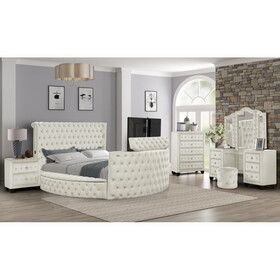Maya Crystal Tufted Queen 4 pc Vanity Bedroom Set Made with Wood in Cream B009S01112