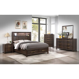 Kenzo Modern Style Queen 4PC Storage Bedroom Set Made with Wood, LED Headboard, Bluetooth Speakers & USB Ports - Walnut B009S01138