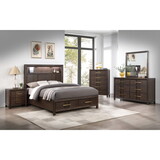 Kenzo Modern Style Full 4PC Storage Bedroom Set Made with Wood, LED Headboard, Bluetooth Speakers & USB Ports - Walnut B009S01141