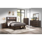 Kenzo Modern Style Full 5PC Storage Bedroom Set Made with Wood, LED Headboard, Bluetooth Speakers & USB Ports - Walnut B009S01142