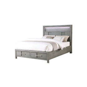 Kenzo Modern Style King Bed Made with Wood & LED Headboard with bookshelf in Gray B009S01143