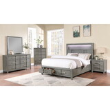 Kenzo Modern Style Full 4PC Storage Bedroom Set Made with Wood, LED Headboard, Bluetooth Speakers & USB Ports - Grey B009S01150