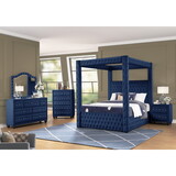 Monica luxurious Four-Poster King 4 pc Bedroom Set Made with Wood in Navy B009S01159